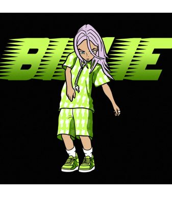 Billie Eilish wearing Murakami x Billie Eilish Blohsh Melted T-Shirt in black.