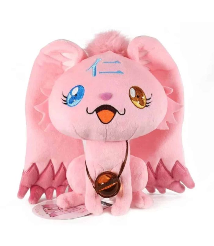 Takashi Murakami Kakai Kiki 6HP Doll Jin Cute pink plush Kakai Kiki doll by Takashi Murakami with large expressive eyes and a pendant necklac.