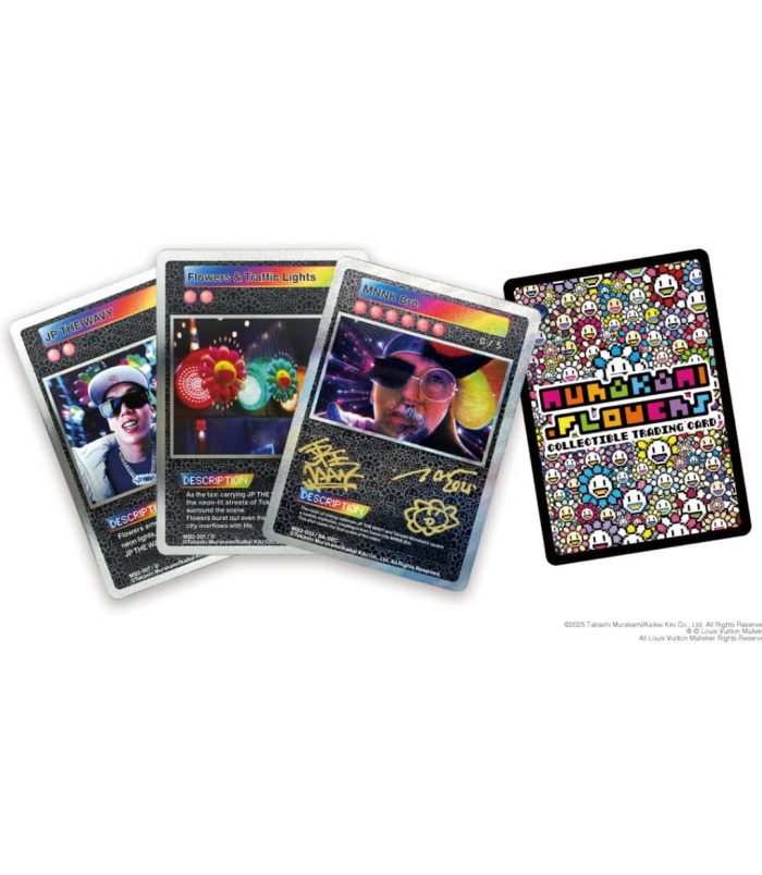 Louis Vuitton x Takashi Murakami MNNK & JP THE WAVY Vinyl + Sealed Trading Cards Rare Inventory collectible trading cards and vinyl featuring Louis Vuitton x Takashi Murakami collab.