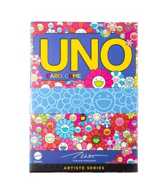 Limited edition UNO card game featuring Takashi Murakami's colorful floral art.