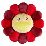 Cushion pillow inspired by Takashi Murakami's iconic flower design, featuring vibrant red and yellow.