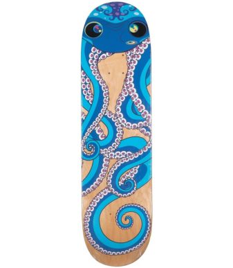 Colorful octopus-themed skateboard deck by Takashi Murakami with blue and pink accents.