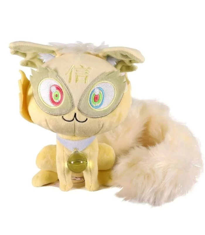 Cute Takashi Murakami Kakai Kiki plush doll with colorful eyes and fluffy tail.