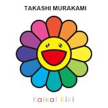 Bright, vibrant flower design by Takashi Murakami featuring a smiling face and rainbow petals.
