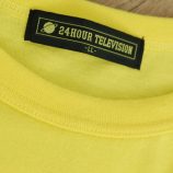 Yellow T-shirt featuring "24HOUR TELEVISION" label and planet logo.