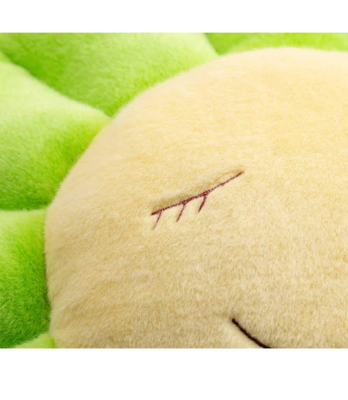 Green flower plush cushion by Takashi Murakami, soft and vibrant, perfect for collectors and plush t.