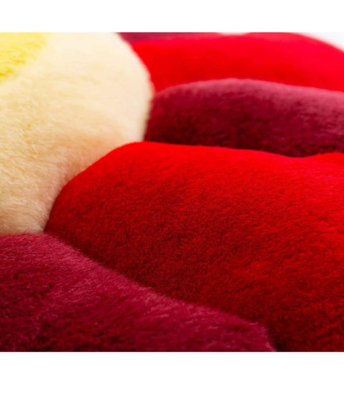 Takashi Murakami - Red Yellow Flower Cushion Pillow Plush Colorful plush flower cushion pillow inspired by Takashi Murakami's art, vibrant red and yellow tone.