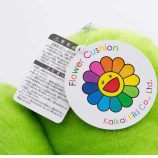 Bright green flower-shaped plush cushion with a colorful smiling flower design, inspired by Takashi.
