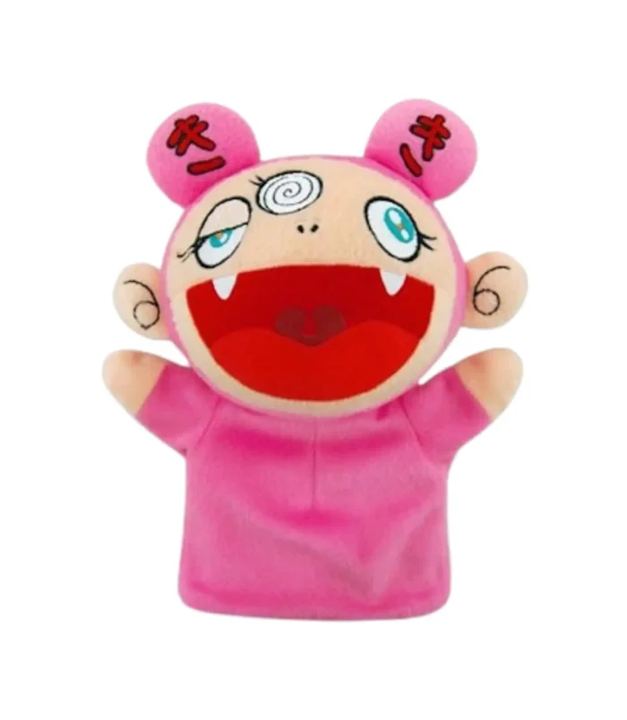 Kiki Puppet Pink plush toy inspired by Takashi Murakami's art, featuring vibrant colors and playful.