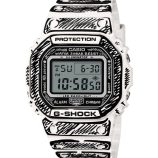 Black and white Casio G-SHOCK DW-5600JV-7JR with Joshua Vides artwork.