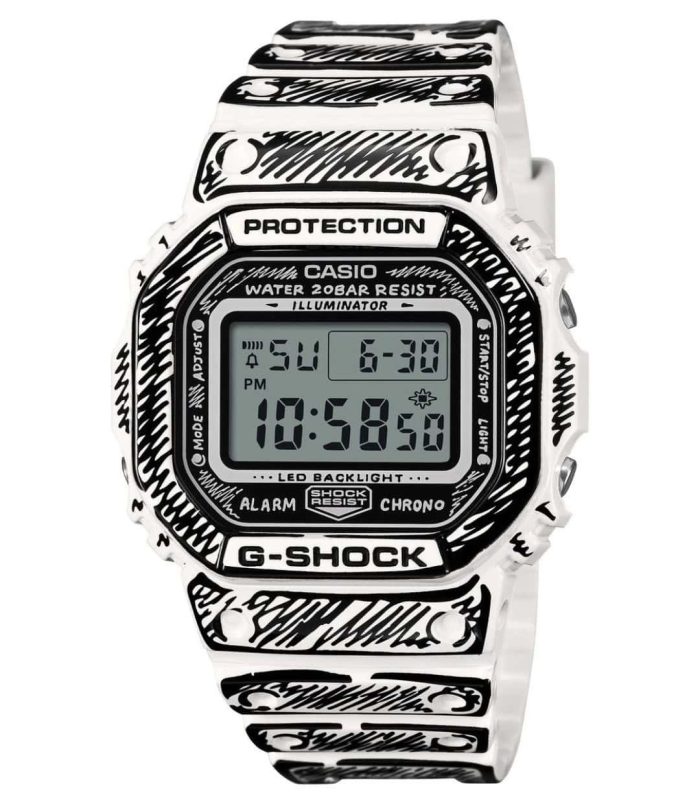 Casio x G-SHOCK Joshua Vides Watch Black and white Casio G-SHOCK DW-5600JV-7JR with Joshua Vides artwork.