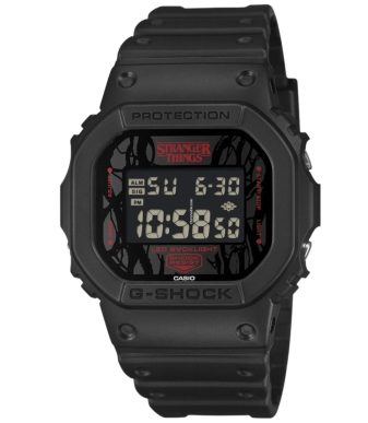 Casio G-SHOCK Stranger Things DW-5600STT-1JR digital watch in black.