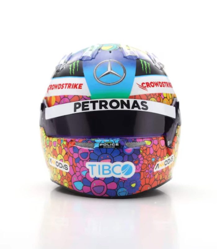 Rare Inventory Spark 2022 Lewis Hamilton Helmet Helmet with Takashi Murakami artwork for Lewis Hamilton 2022 F1 season.