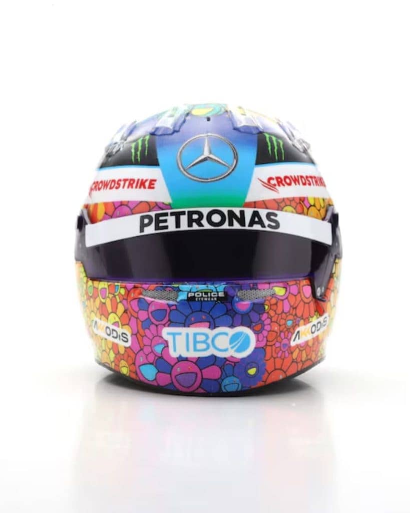 Helmet with Takashi Murakami artwork for Lewis Hamilton 2022 F1 season.