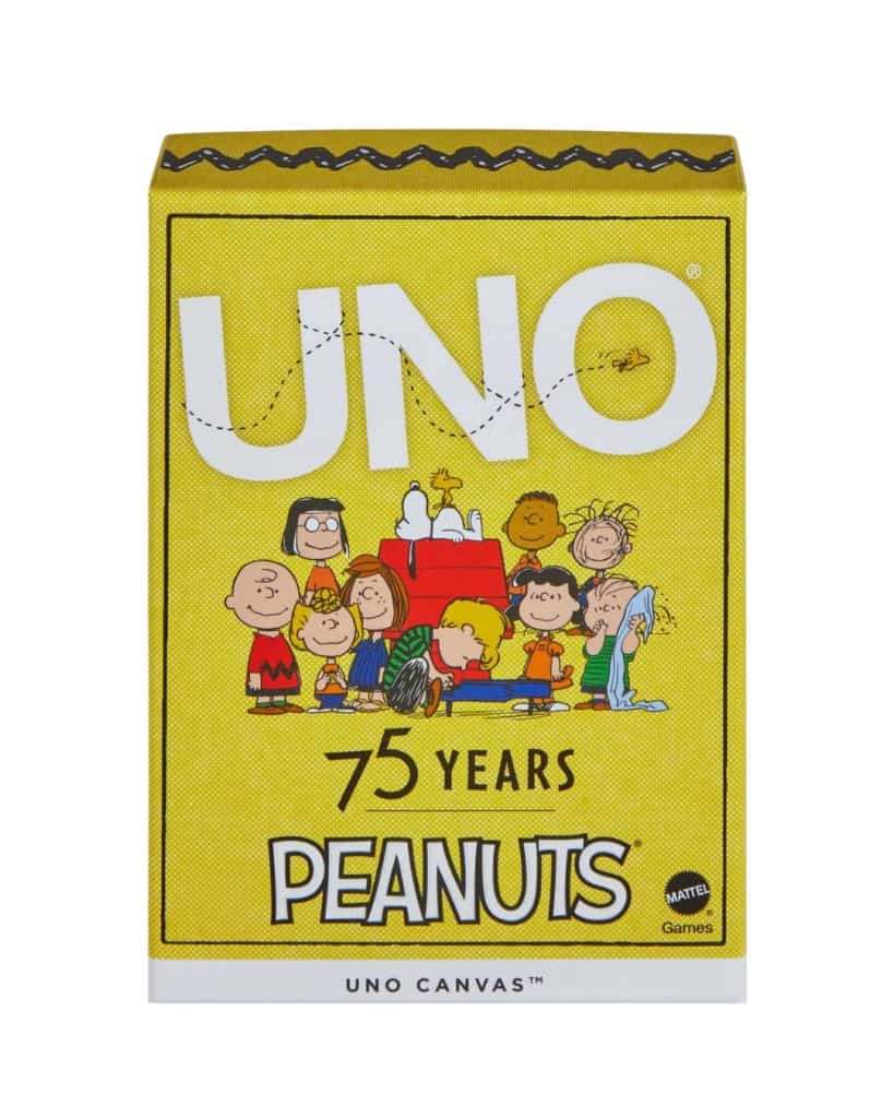 UNO Peanuts card deck featuring Charlie Brown and friends, collectible card game for fans of Peanuts.