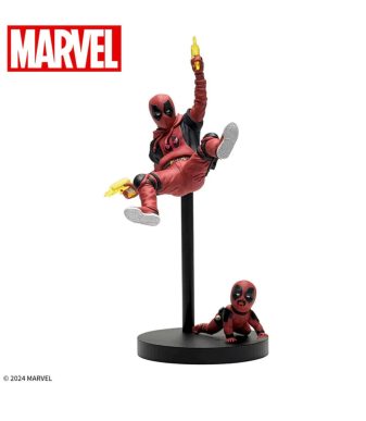Deadpool and Wolverine Kidpool and Babypool collectible Marvel figures on display.