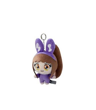 Adorable plush keychain featuring a bunny girl with purple ears and brown hair, perfect for collecto.