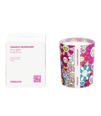 Takashi Murakami x Perrotin pink floral candle, limited edition art collectible.