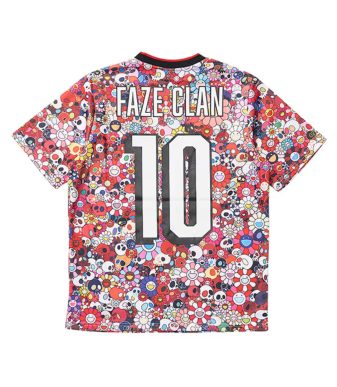 Faze x Takashi Murakami jersey with vibrant floral pattern and "FAZE CLAN" text, size 10, short-slee.