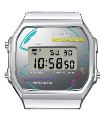Casio PAC-MAN collab digital watch with colorful Pac-Man graphics and classic design.