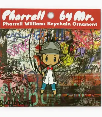 Keychain ornament featuring Pharrell by Mr. with grey hat, collectible accessory for fans.