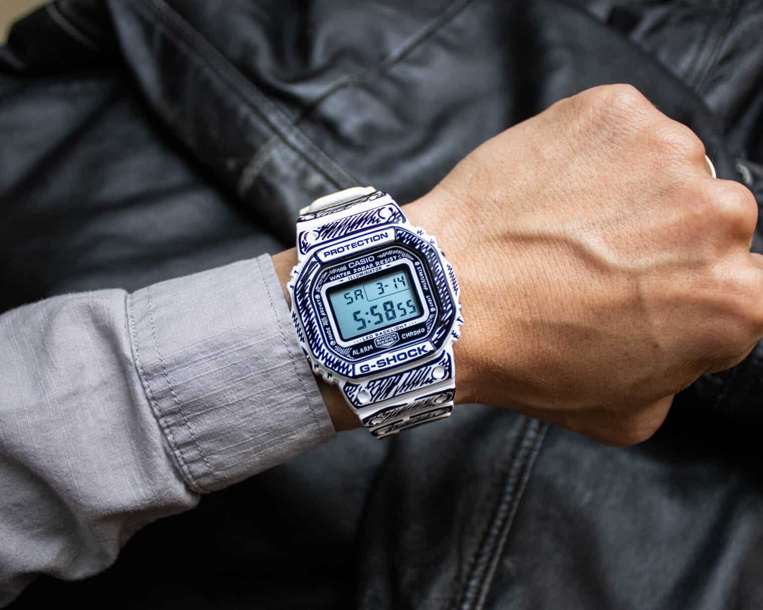G-SHOCK DW-5600JV-7JR collaboration watch with Joshua Vides design.