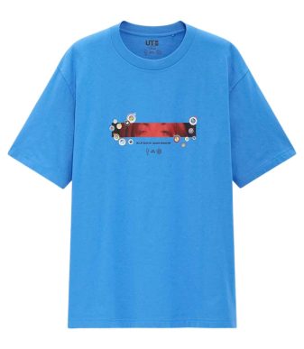 Blue Billie Eilish x Takashi Murakami themed T-shirt with graphic design.