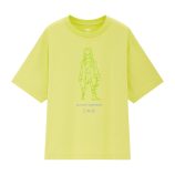 Neon yellow Billie Eilish x Takashi Murakami outline character T-shirt for fans.