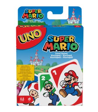 Super Mario themed UNO card game for kids and families, colorful and fun.