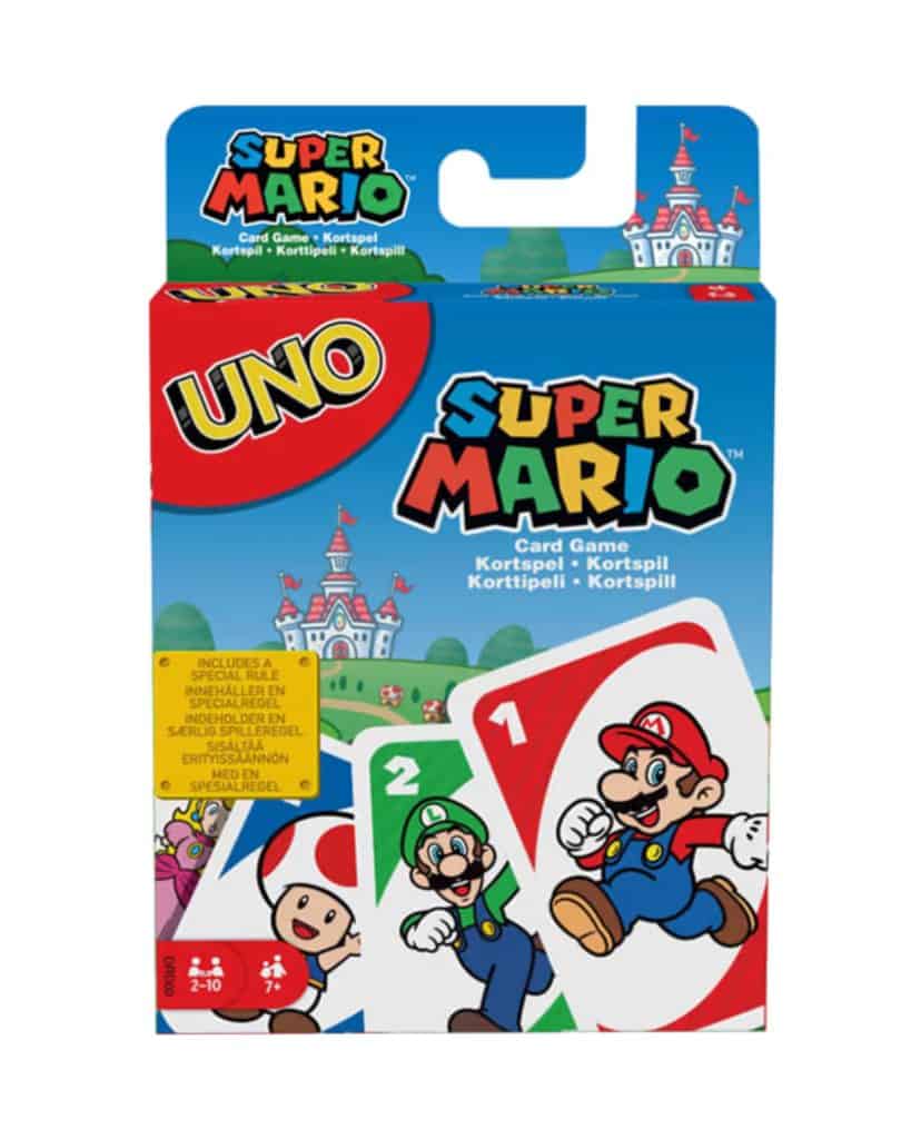 Super Mario themed UNO card game for kids and families, colorful and fun.