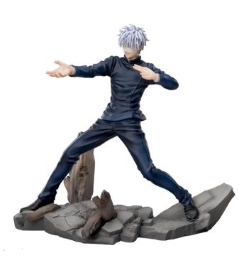Satoru Gojo action figure from Jujutsu Kaisen, dynamic pose on rocky base.