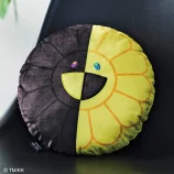 Sunflower plush pillow with a smiling face, half yellow petals, and a dark brown center. Perfect for.