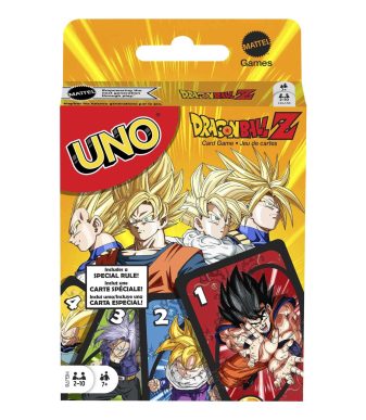 Dragon Ball Z themed UNO card game with iconic characters and vibrant design, perfect for collectors.