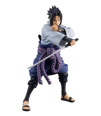 Sasuke Uchiha Grandista figure from Naruto Shippuden by Banpresto, detailed collectible anime charac.