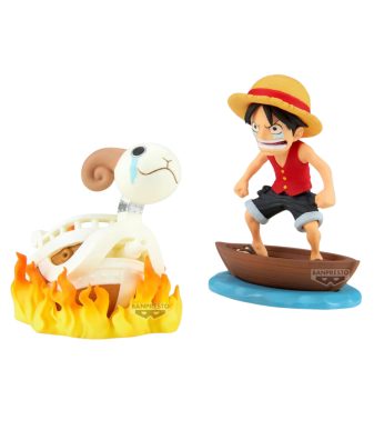 Luffy and Going Merry figure set from One Piece, Banpresto collectible figures.