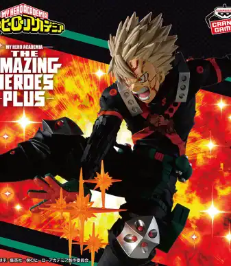 Katsuki Bakugo action figure from My Hero Academia, detailed design, dynamic pose, collectible hero.