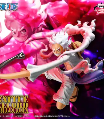 Luffy Gear 5 figure from One Piece, part of the Battle Record Collection by Banpresto, showcasing dy.
