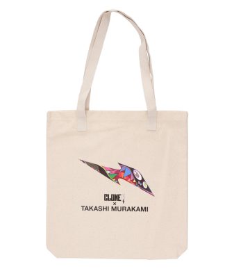 Tote bag featuring Takashi Murakami's colorful, abstract clone design.