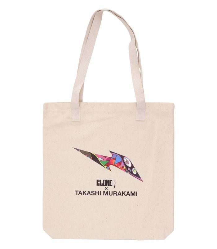 Tote bag featuring Takashi Murakami's colorful, abstract clone design.