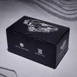Rare Inventory collectible car model box with sleek black design and white line art of a sports car.