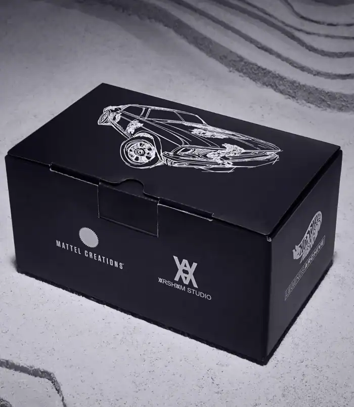 Rare Inventory Collectible Car Model Box Rare Inventory collectible car model box with sleek black design and white line art of a sports car.
